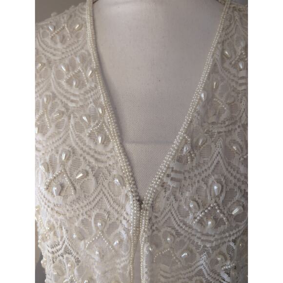 Vintage Scala beaded lace feminine pearl layering cardigan coverup XL - Picture 2 of 11